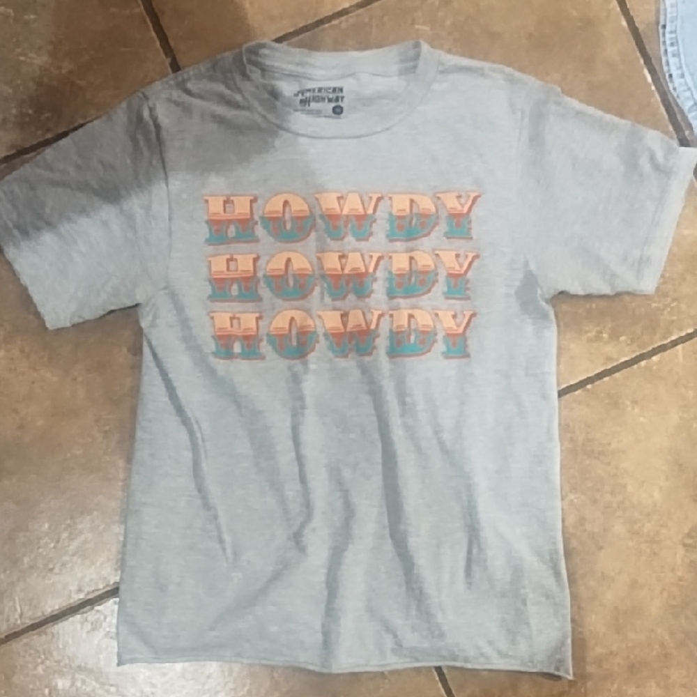 #3111 American Eagle Outfitters Kids Gray 'Howdy' Short Sleeve Tee